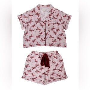 BRAND NEW Simply Southern candy cane bow Print Pajama Set - Pink and Red,